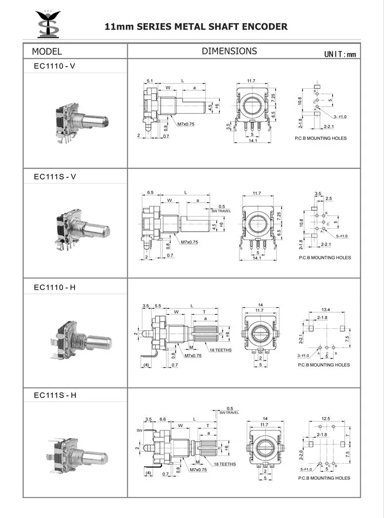 ec111s h 11mm rotary encoder with metal shaft and push switch ec111s h 11mm rotary encoder with metal shaft and push switch