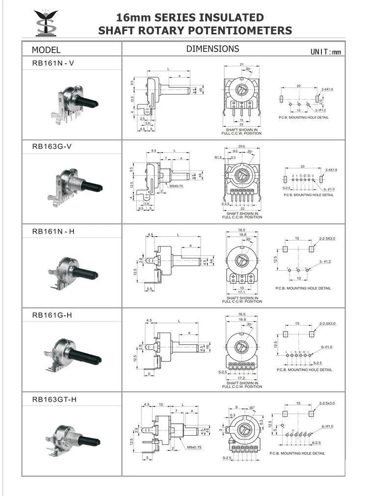 RB161G-H 16mm Dual-Gang Horizontal Rotary Potentiometer RB161G-H 16mm Dual-Gang Horizontal Rotary Potentiometer